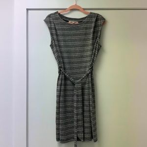 LOFT Black and White Striped Midi Dress
